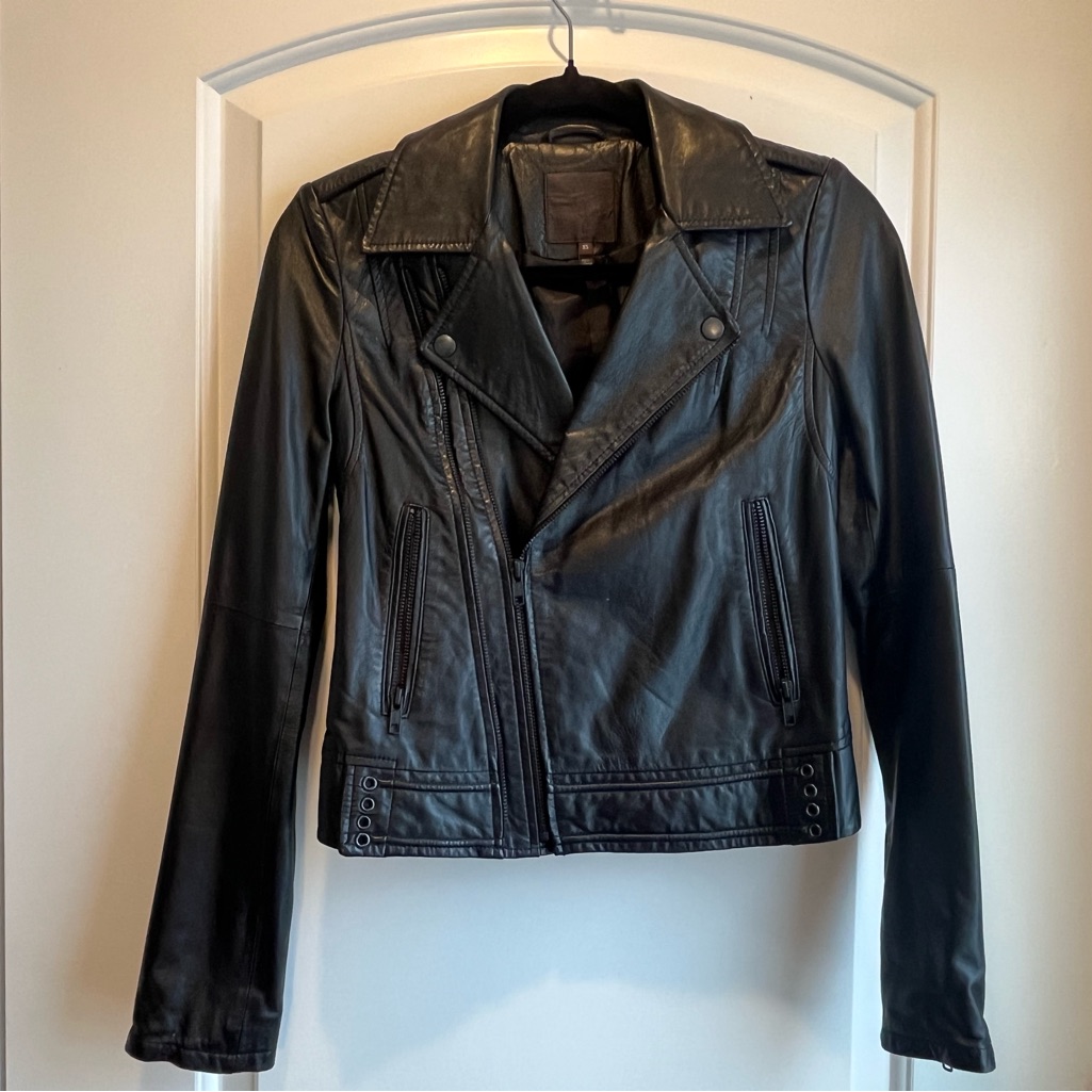 Joie Black Genuine Leather Moto Biker Jacket Asymmetrical Zip With Black Hw - Xs